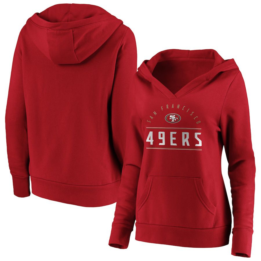 Women San Francisco 49ers Fanatics Branded Scarlet Iconic League Leader V-Neck Pullover Hoodie